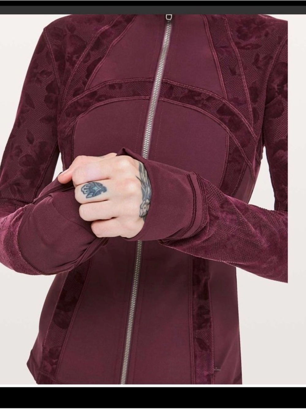 Lululemon Define Jacket Flocked Dark Adobe Burgundy Velvet Floral Sz 6 EUC - Picture 6 of 13
